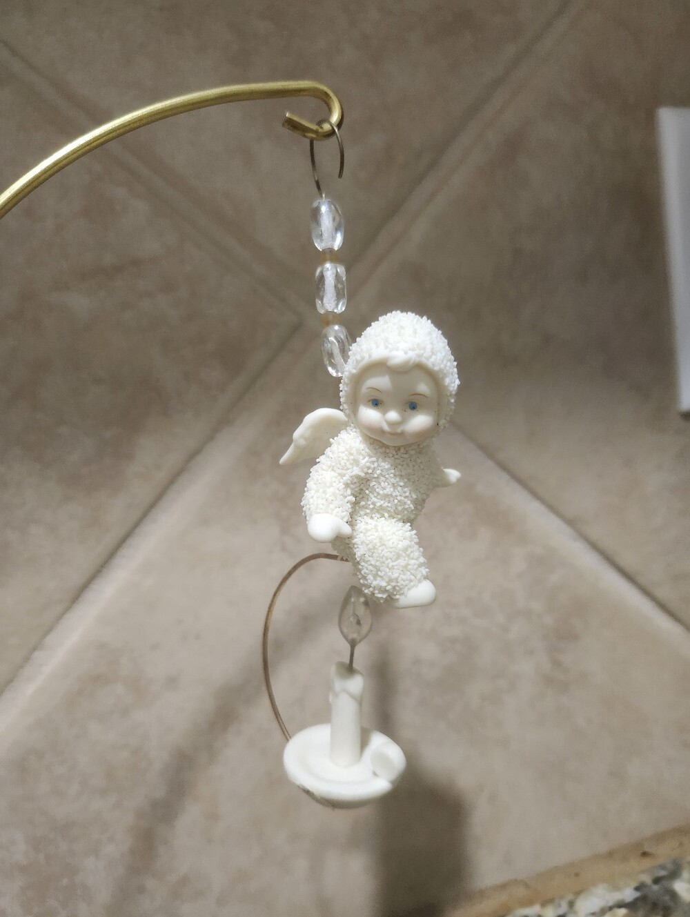 Department 56 Snowbabies Beaded Cream Textured Angel Ornament with Candle